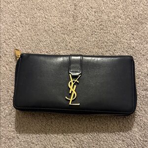 Yves Saint Laurent Black Wallet with Gold Logo